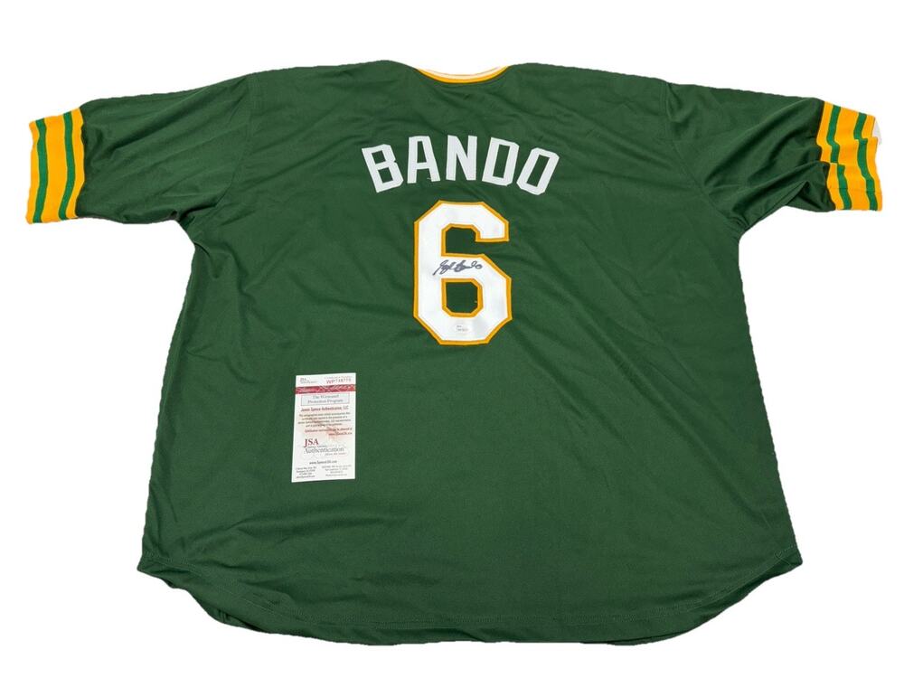 SAL BANDO AUTOGRAPHED CUSTOM JERSEY (OAKLAND ATHLETICS) - JSA COA!